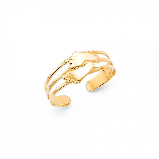 14K Solid Yellow Gold Footprint Toe Ring Adjustable -Foot Feet Polish Band Women