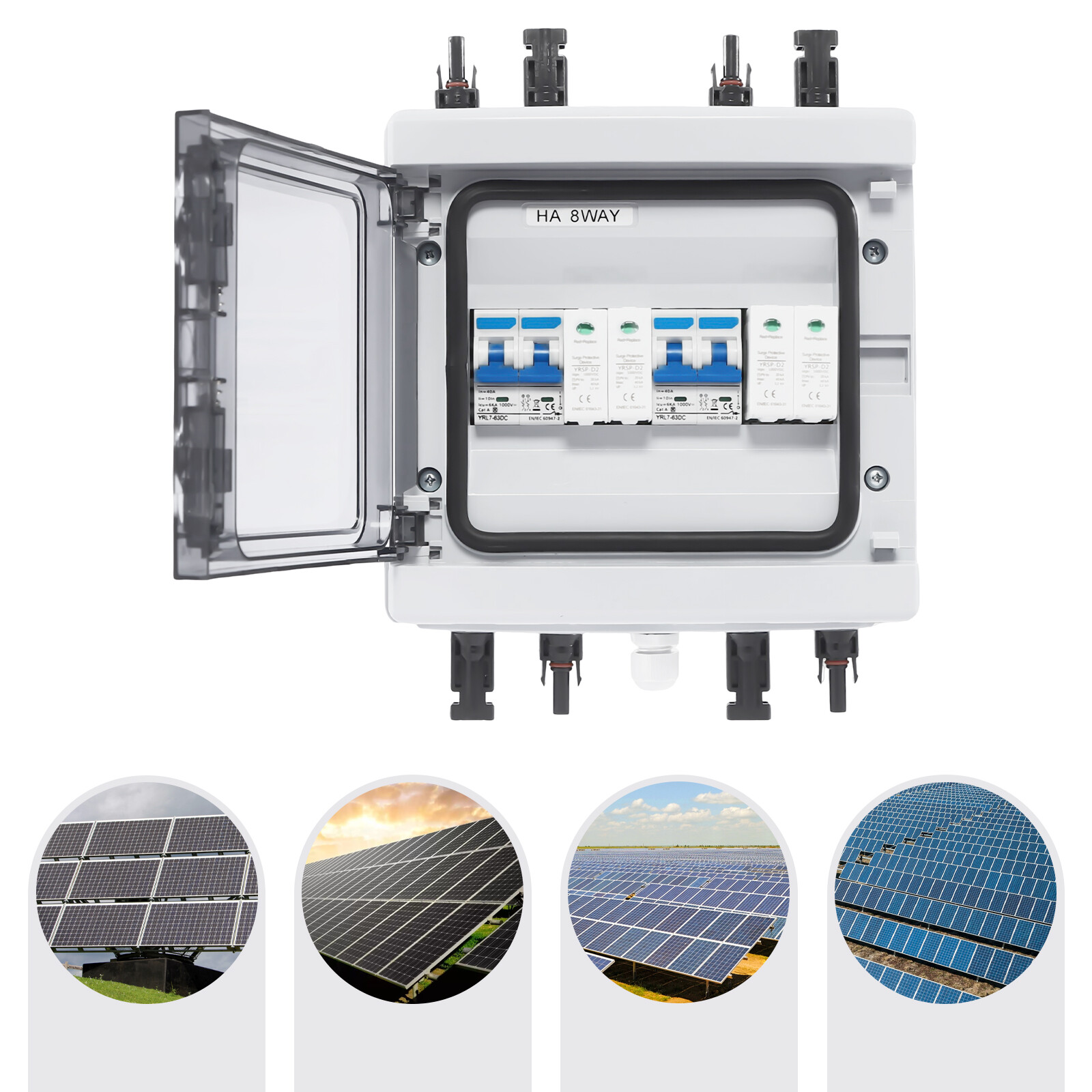 2 String Solar Combiner Box 40A Circuit Breaker for Solar Panels System PC+ABS