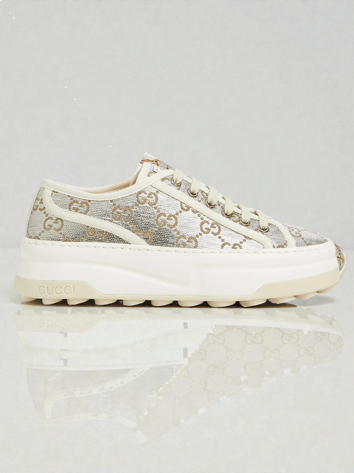 NIB Gucci Tennis Treck GG Silver Flatform Sneakers Size US6.5 EU36.5