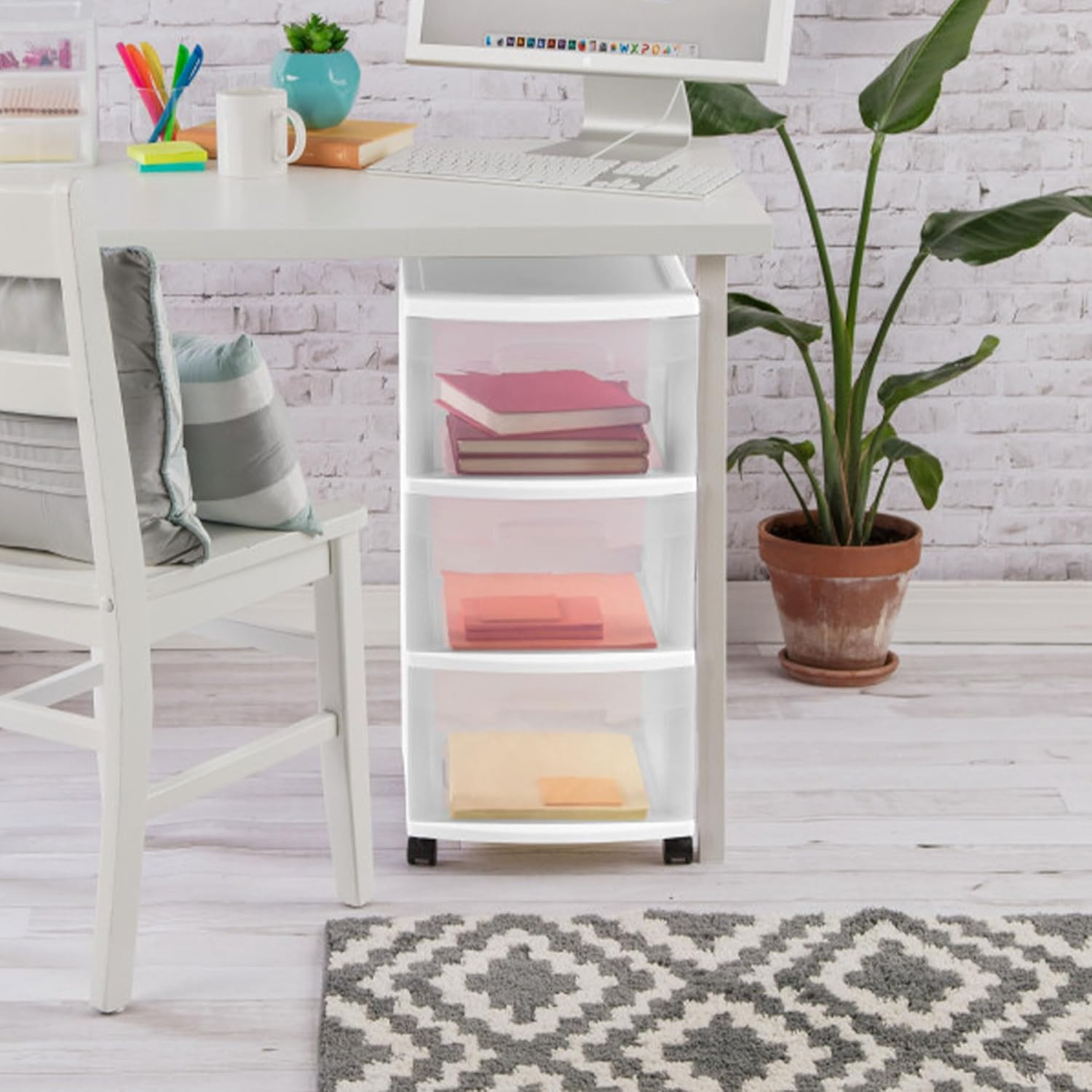 2-Pack Rolling 3-Drawer Plastic Storage Organizer Cart - White Closet Solution