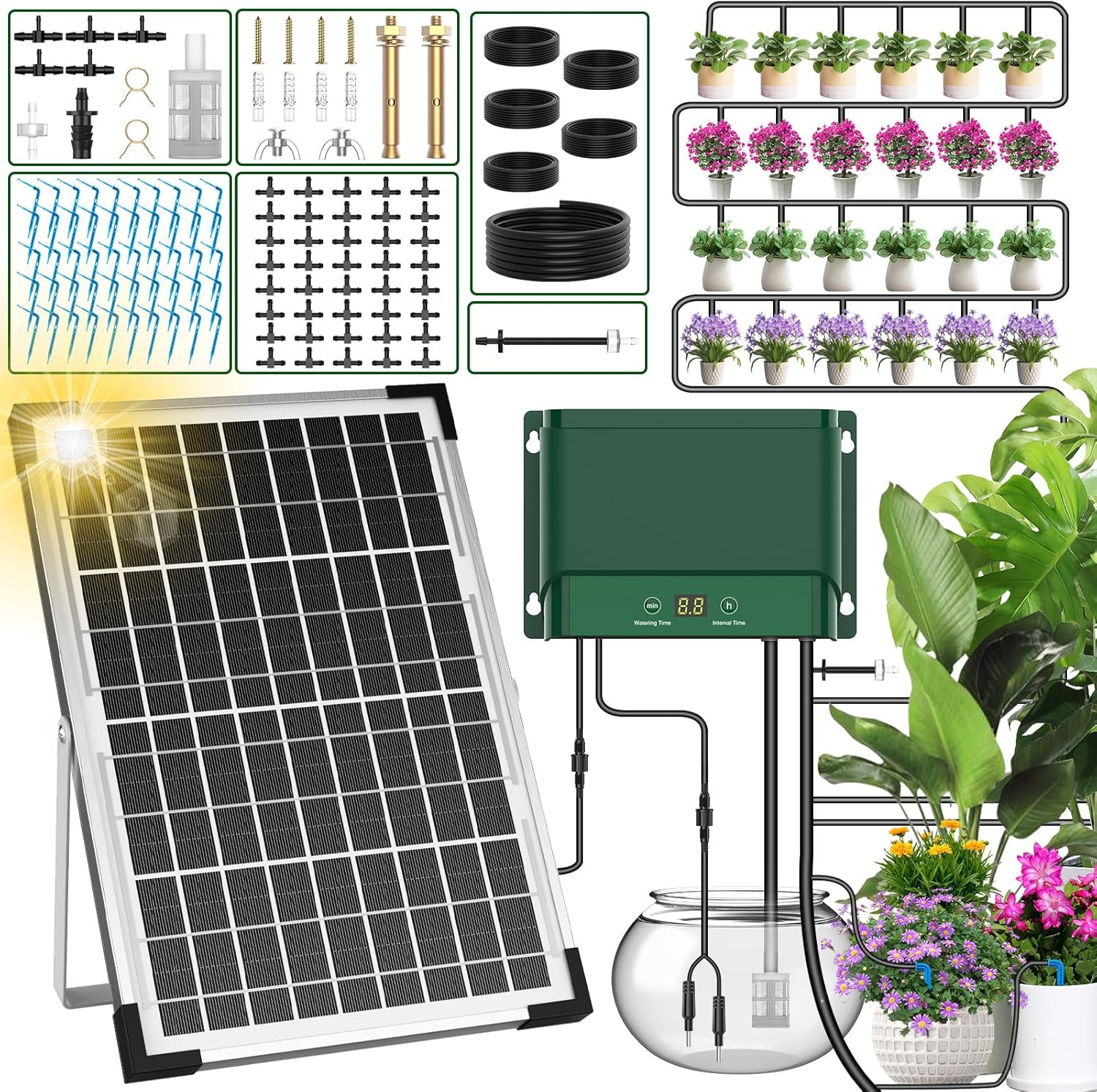 Solar Irrigation System 10W for Automatic Plants Watering Summer Garden Drip ...