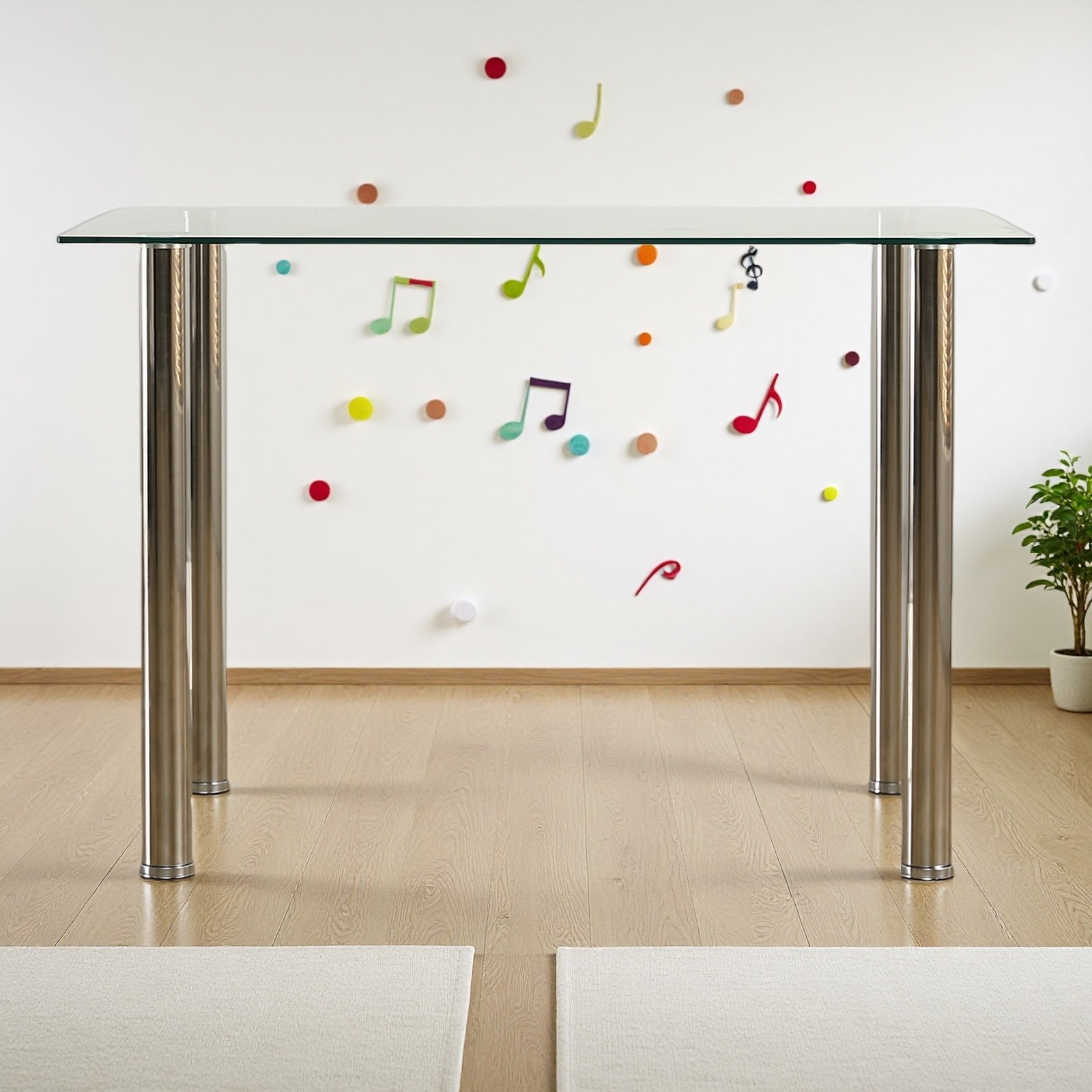 Glass Dining Table - 4 Seater Tempered Clear Glass 43.3" Rectangle Kitchen Desk