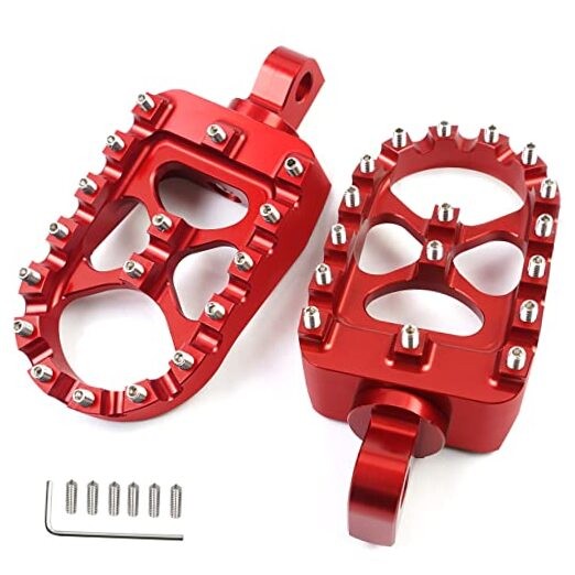 Red CNC Motorcycle Pegs - 360° Roating Aluminum - Wide Foot Pegs - Adjustable