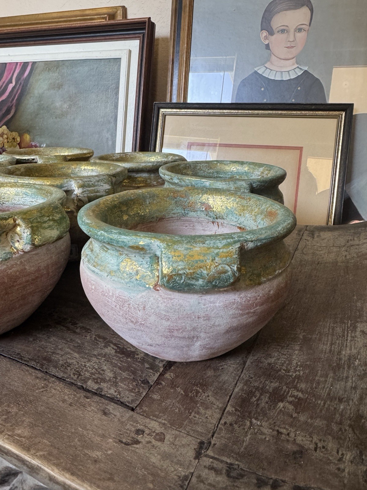 HANDMADE CLAY PLANTER POT WITH GREEN ACCENT