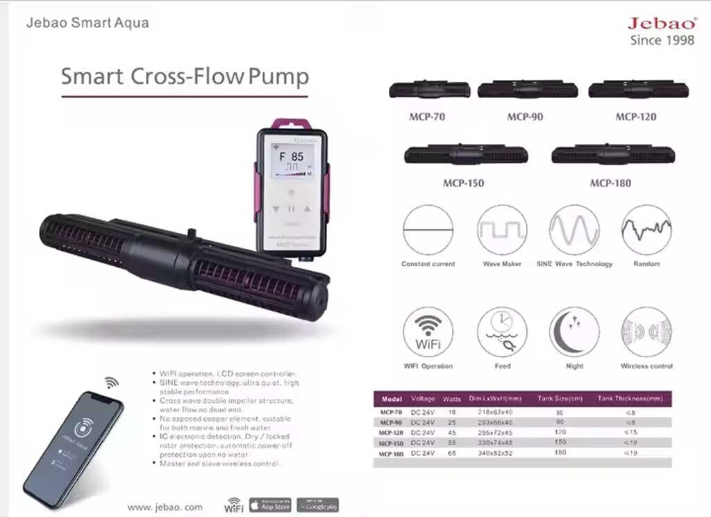 Jebao/Jecod MCP-70 WIFI Sine Cross Flow Pump Wave Maker with Controller
