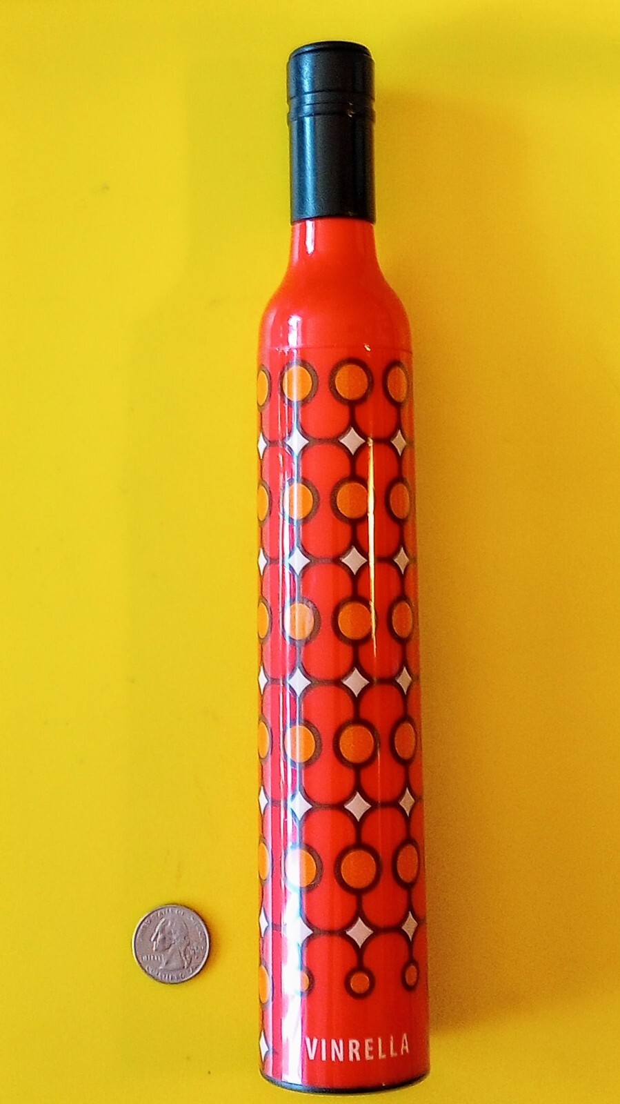 Vinrella Metal Wine Bottle (@ 12" height ) Reddish-Orange Umbrella Full Size