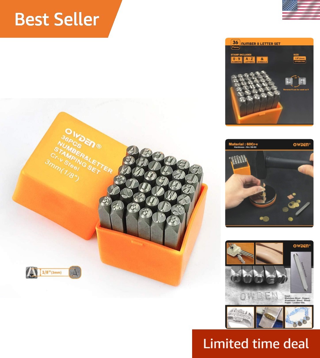36Pcs Professional Metal Stamping Tool Set - Uppercase Letters & Numbers, 1/8''