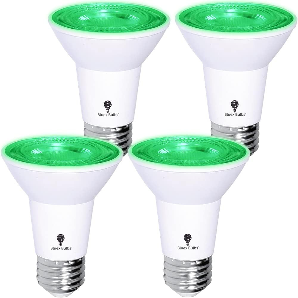 4 Pack BlueX LED PAR20 Flood Green Light Bulb - 8W (65Watt Equivalent) - Damp Ra