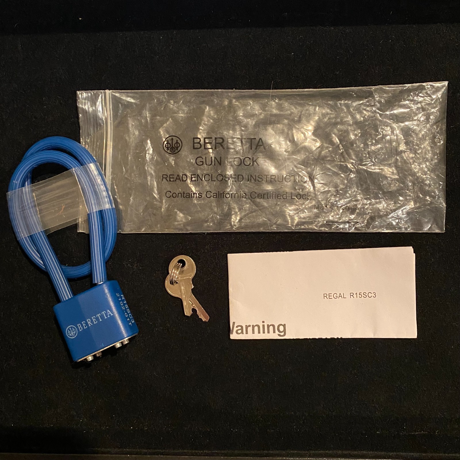 BERETTA R15SC3 Blue Cable Gun Lock w/ 2 Keys & Instructions