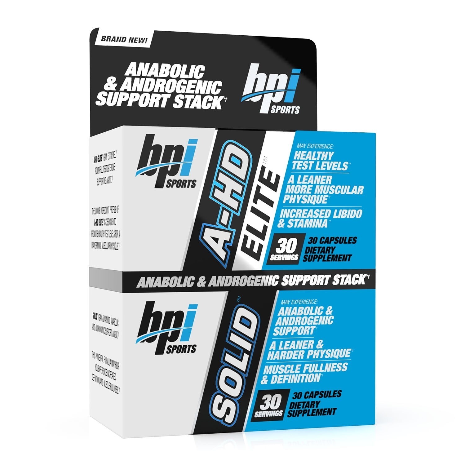 BPI Sports A-HD Elite + Solid + A-HD 30 Caps each Boost Testosterone Support