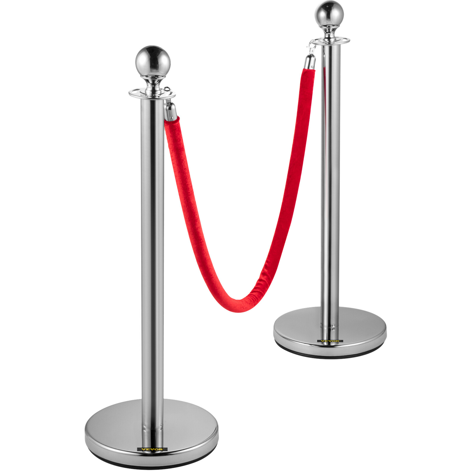6PCS Silver Stanchion Posts Queue Crowd Control Barrier with 3 Velvet Ropes