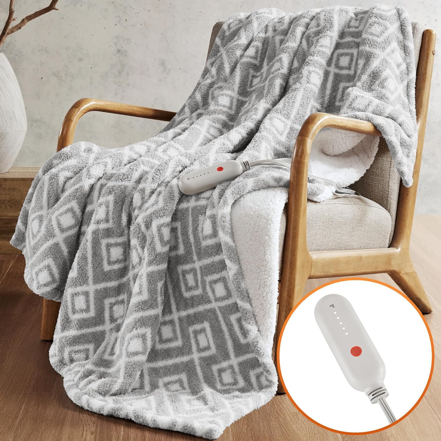 Heated Blanket Eletric Throw Blanket Soft Warm Reversible Feathersoft Sherpa