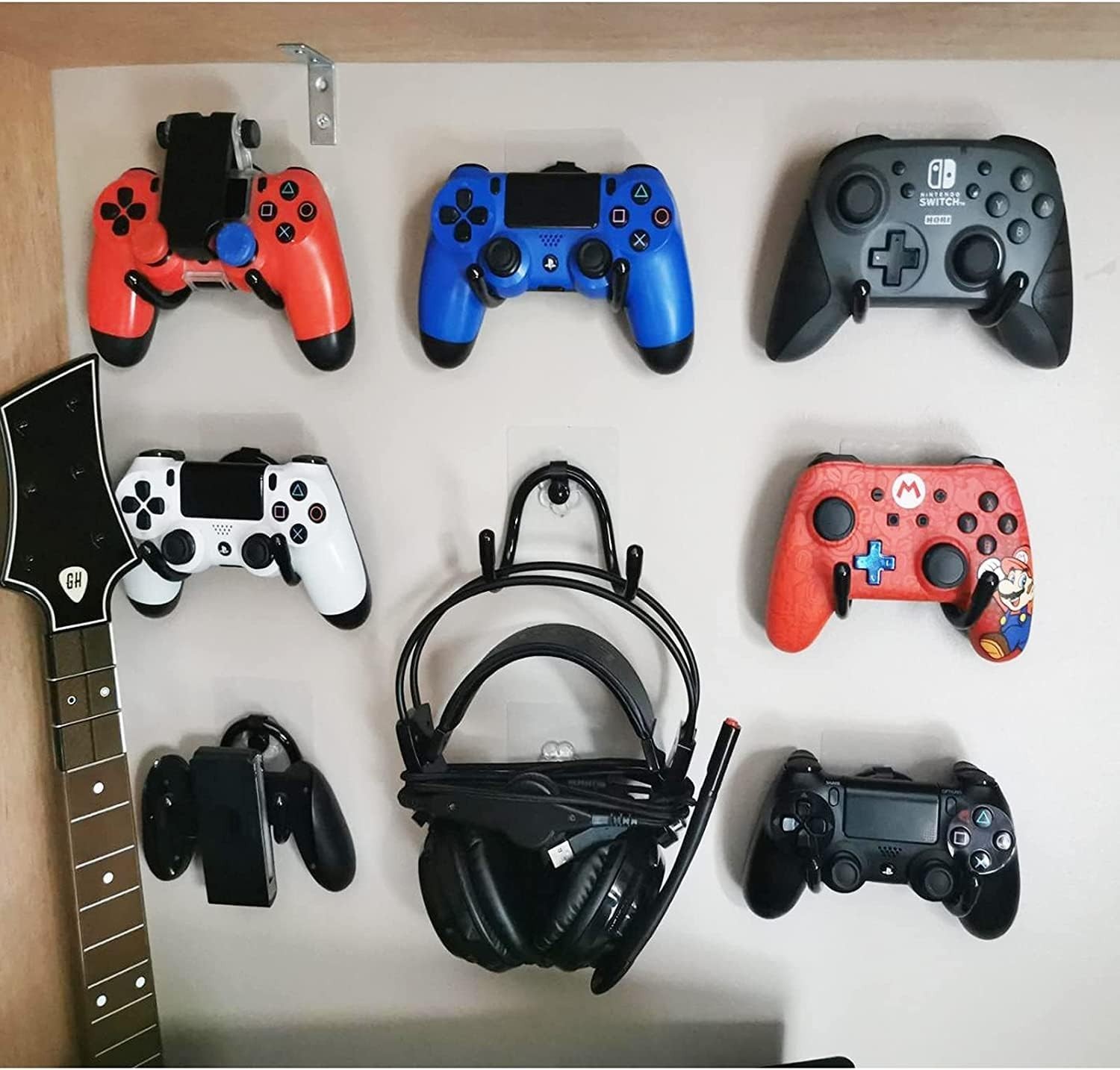 2 or 3 Pack Universal Self-Adhesive Game Controller Wall Mount Black