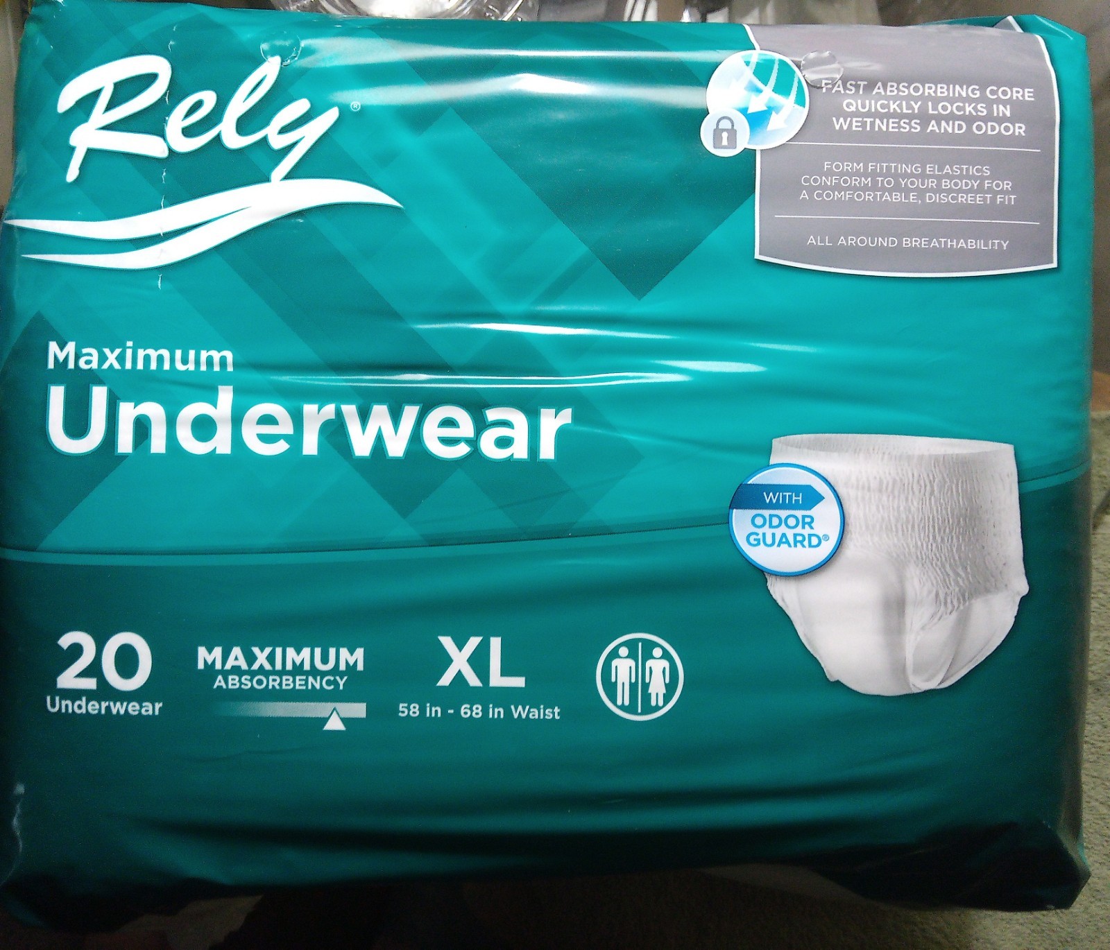 Rely Maximum Underwear Mixed Lot Of 4 Packs Total Size XL Fits 58"-68" Waist NEW