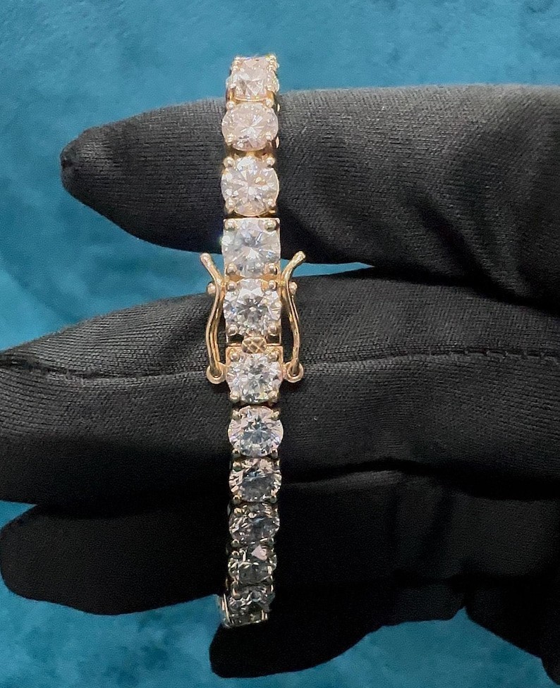 7' Inch Long Tennis Wedding Bracelet Solid 14K Yellow Gold 7 CT Round Cut VVS1