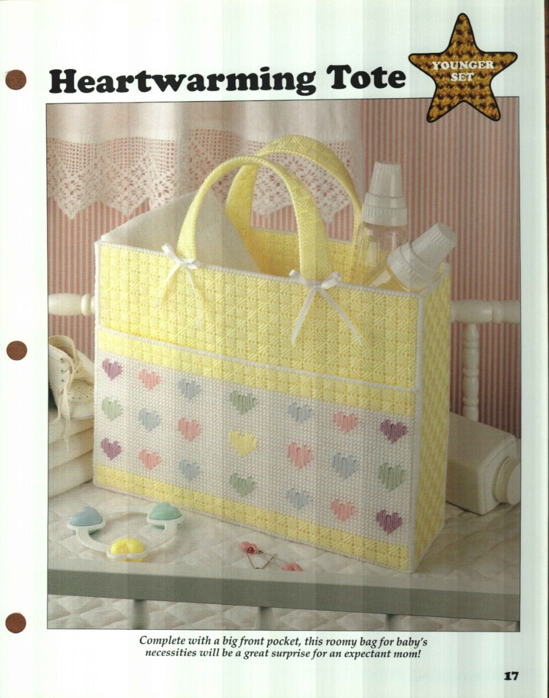NEW HEARTWARMING TOTE BABY NURSERY BAG PLASTIC CANVAS PATTERN INSTRUCTIONS