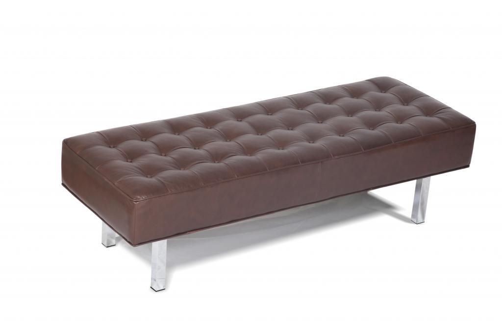 Contemporary - Modern Espresso Leather Tufted Bench, Ottoman w/ Chrome Legs