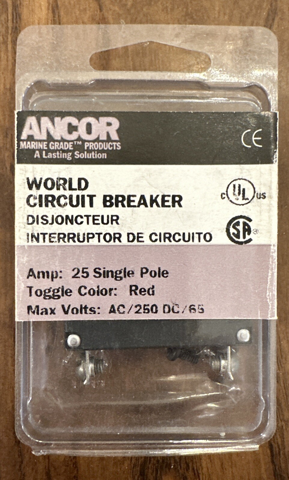 Ancor 25 Amp Magnetic Single Pole AC/DC World Circuit Breaker Red Toggle 551625