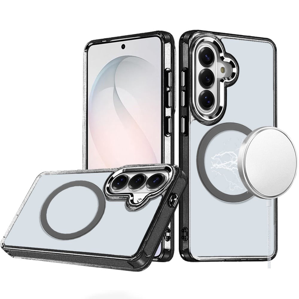 For Samsung S26 6.3" Case Trans-Clear Metal Buttons Phone Cover + Tempered Glass