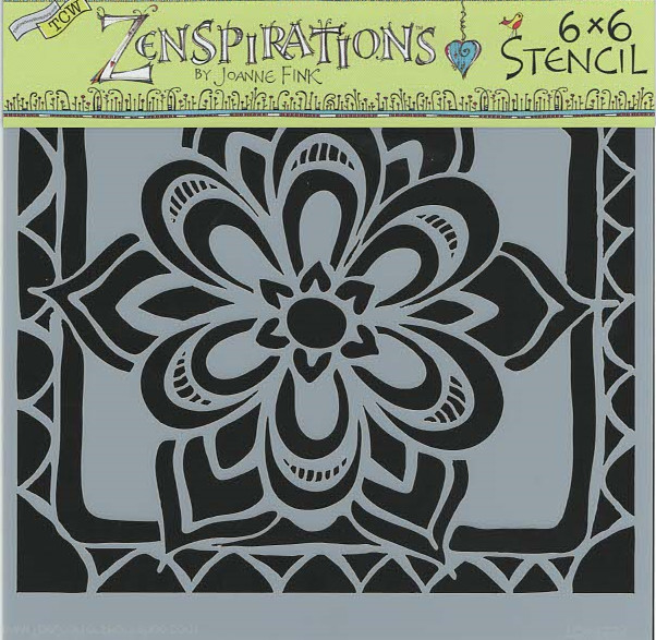 6x6in STENCIL - Folk Art ZEN Flower Mixed Media Fiber Arts Texturing Joanne Fink