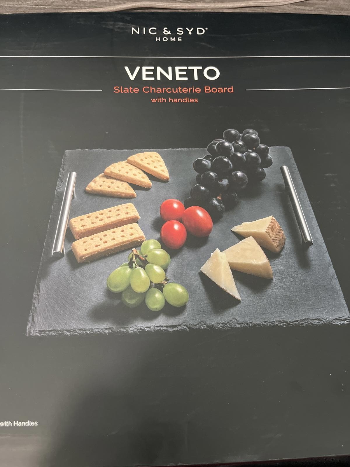 Nic & Sid Home Venetian Slate Charcuterie Board with Handles New