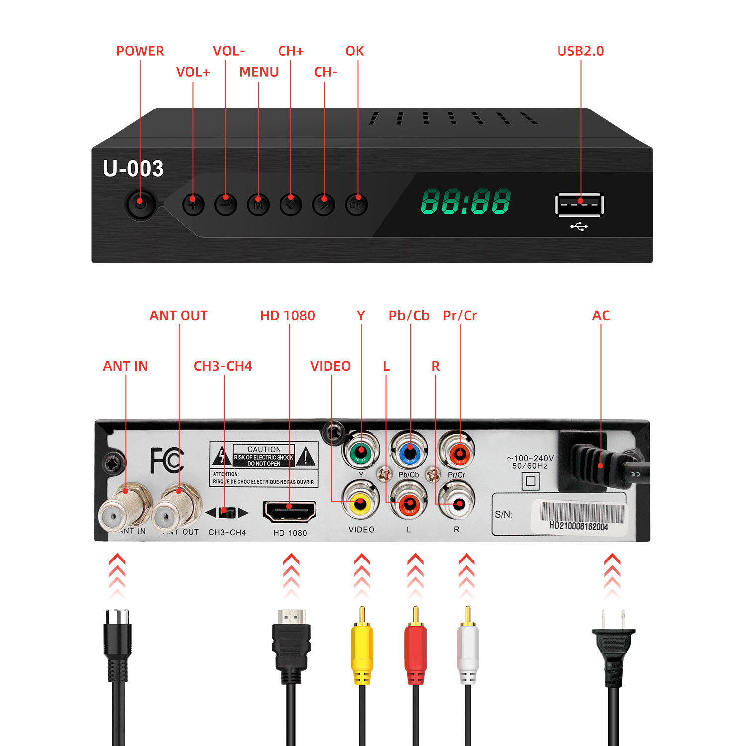 1080P Free TV Tuner ATSC Digital HD TV Live Converter Box America Mexico Canada