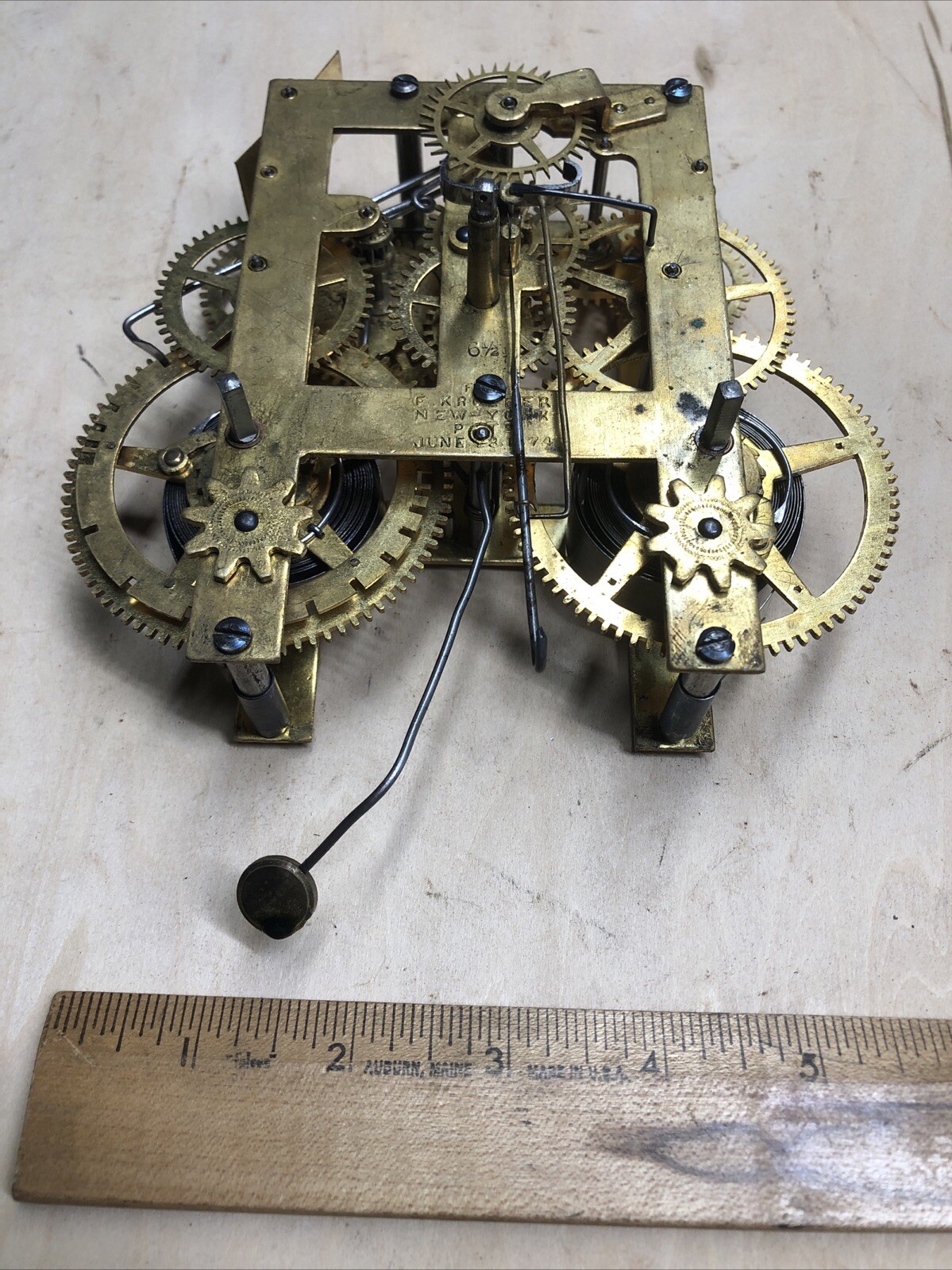 Vintage Antique F. Kroeber Mantle Clock Movement 1874 Patent PARTS REPAIR