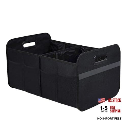 Car Trunk Organizer, Collapsible Multi-Compartment Auto Storage Box with Black