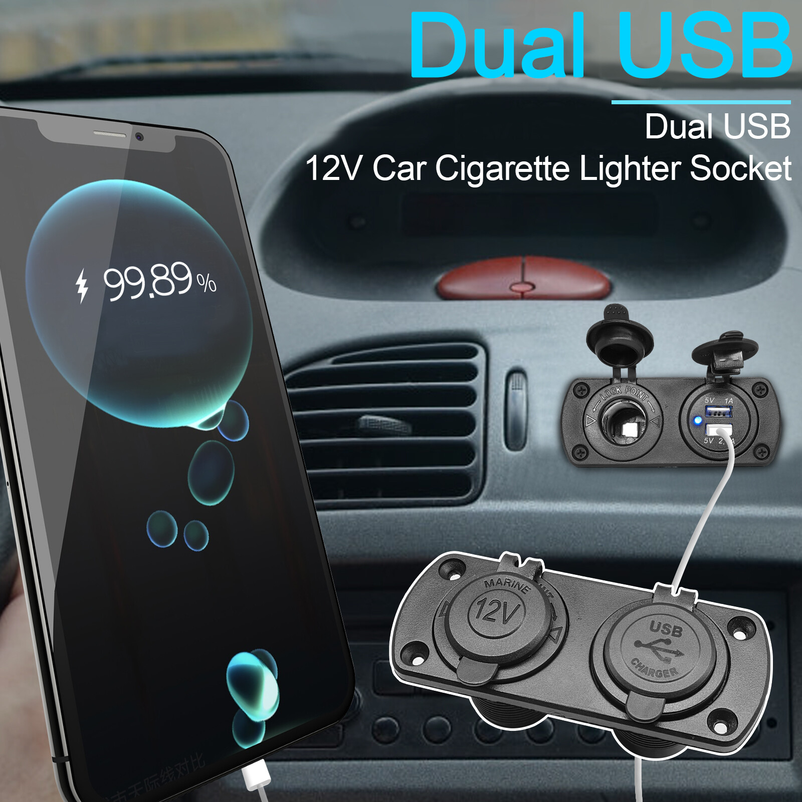 Car Dual USB Port Cigarette Lighter Socket 12V Charger Power Adapter Outlet US