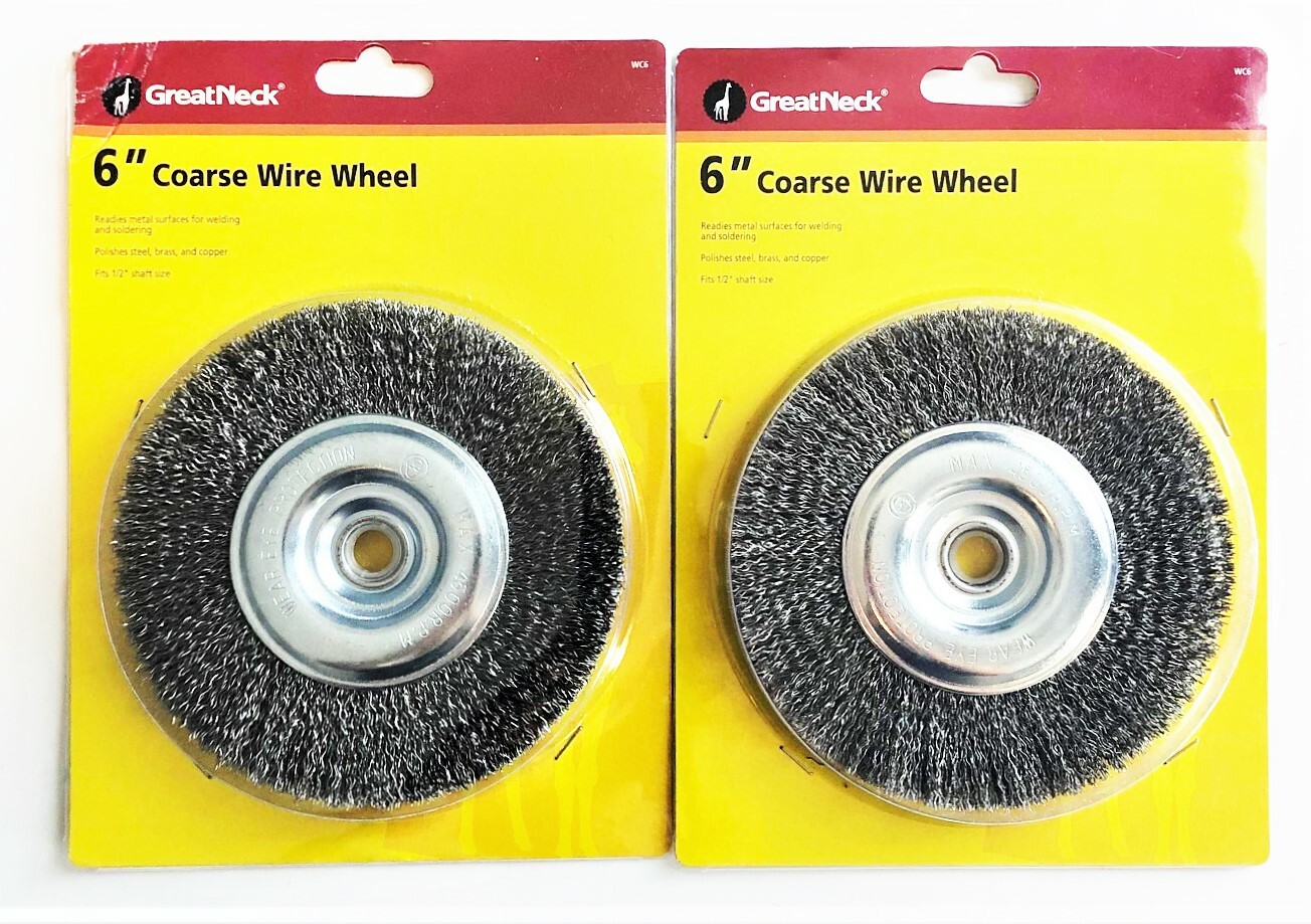 2 GREAT NECK 6" COARSE STEEL WIRE WHEEL BRUSHES FOR BENCH GRINDER 5/8 1/2 ARBOR