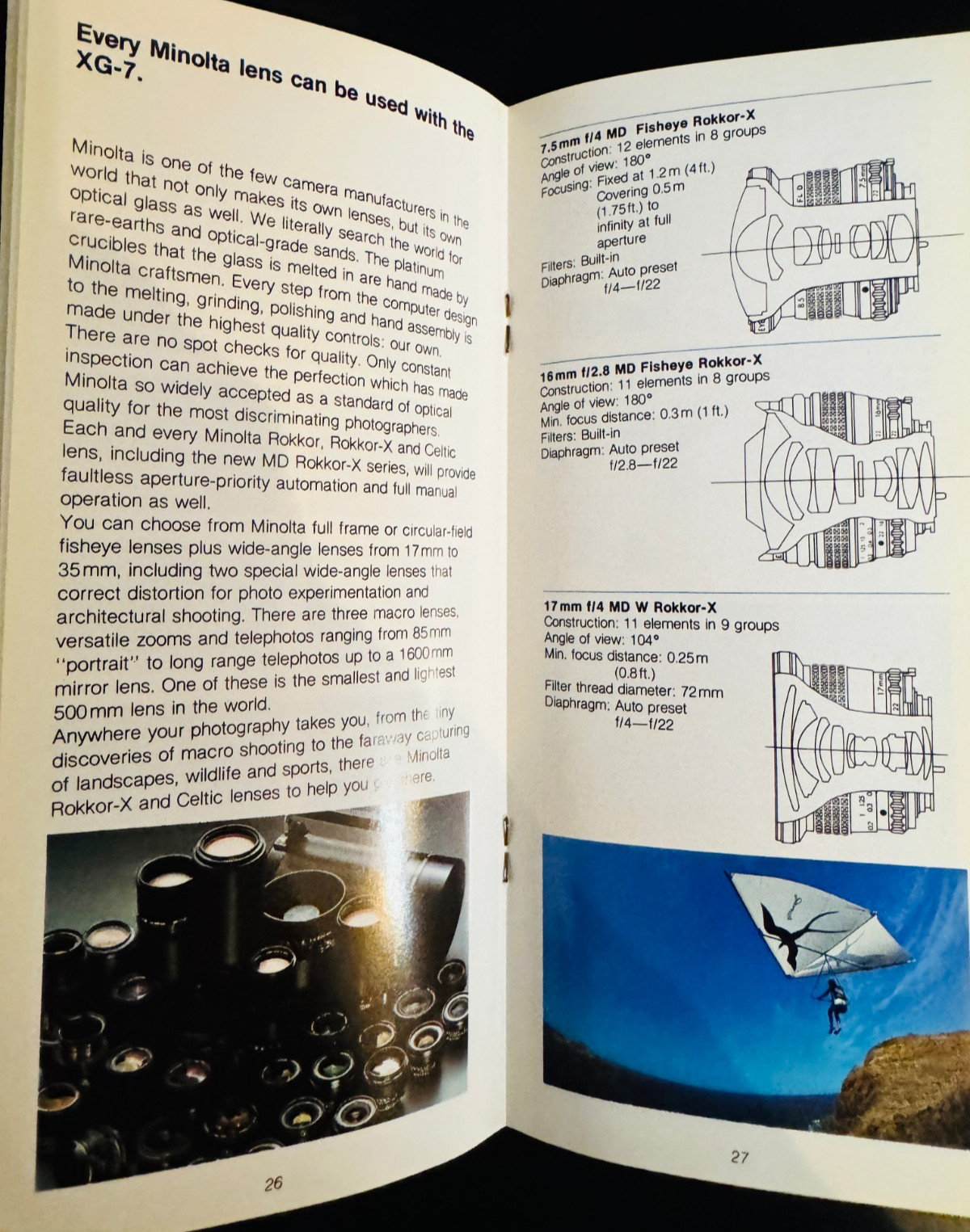 1978 MINOLTA CATALOGS & BROCHURES XG-7, Quick Reference Guide, Price List - EX