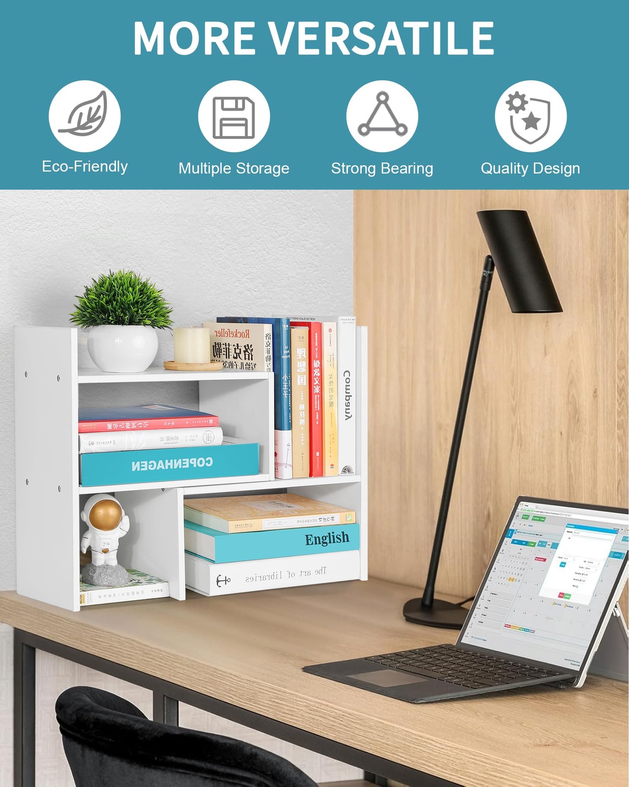 NOKAMW Desktop Shelf Organizer,Adjustable Stackable Office Storage Rack,Wood ...