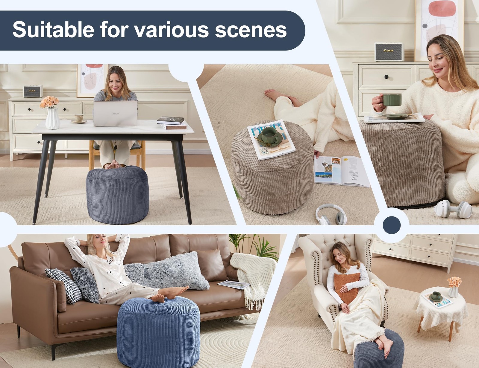 Pouf Ottoman Foot Stools Ottoman with Foam Small Corduroy Ottomans for Living...