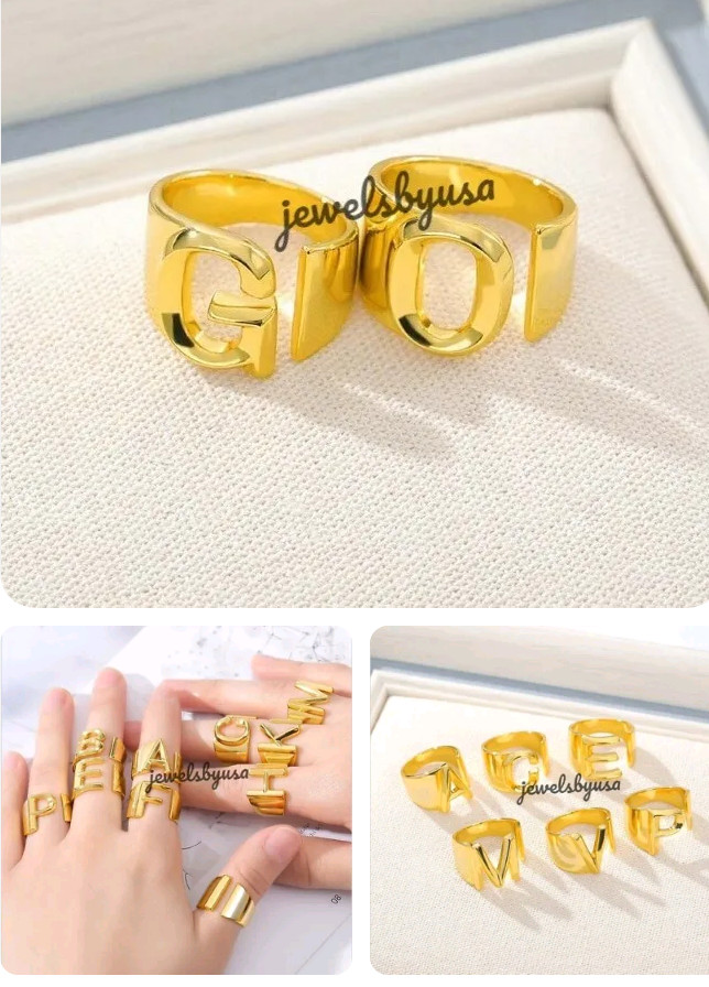 Men's letter Custom Initial Name Gift Ring  18k Solid Yellow Gold