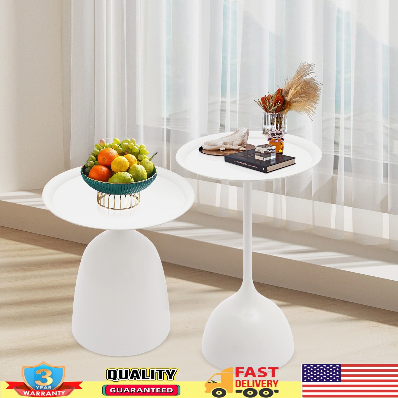 Set of 2 Side Tables Nesting Tables Round Side Table Set End Table Set White USA