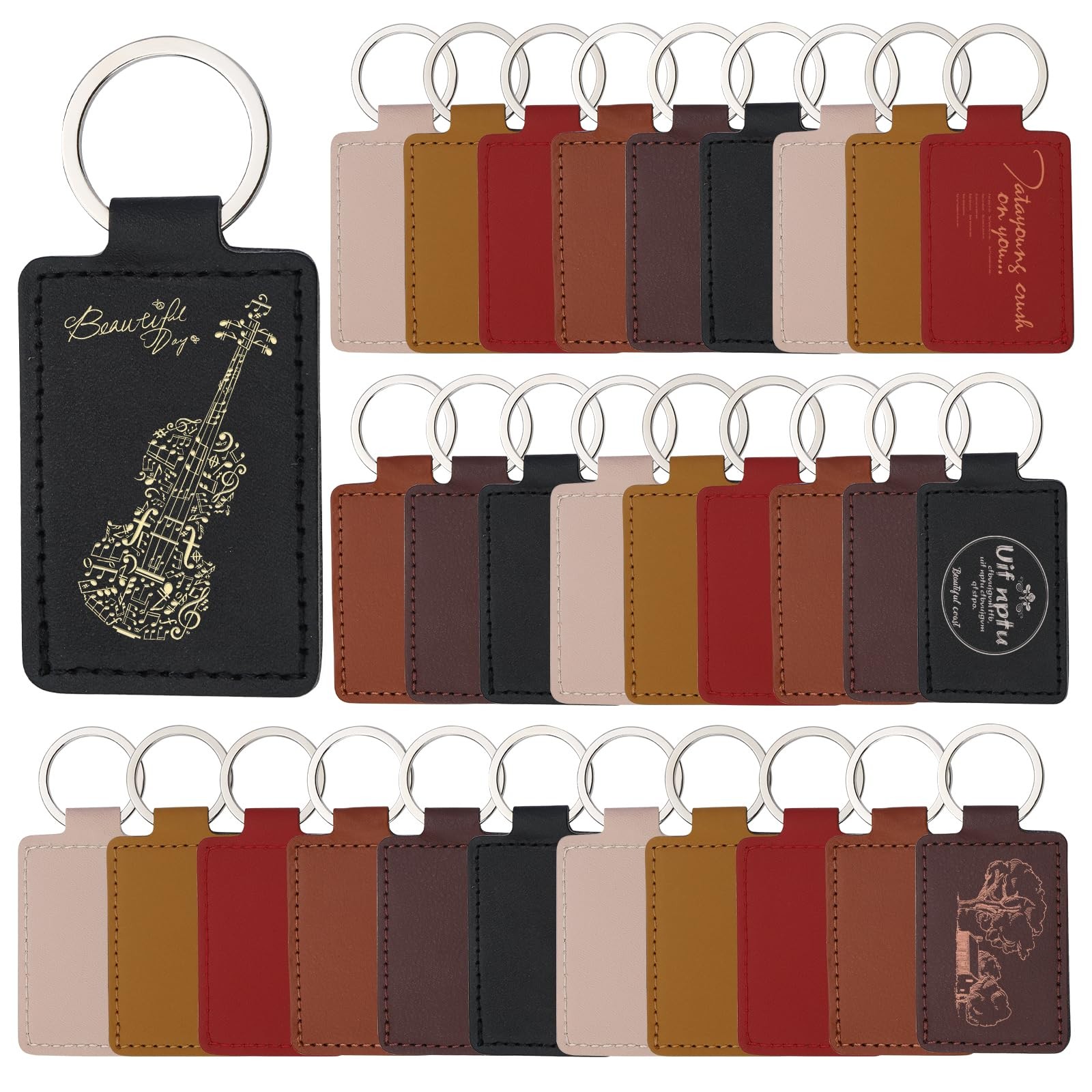 30 Pcs Leather Key Fob Kit, Rectangular Leather Keychain Blanks with Keychain...