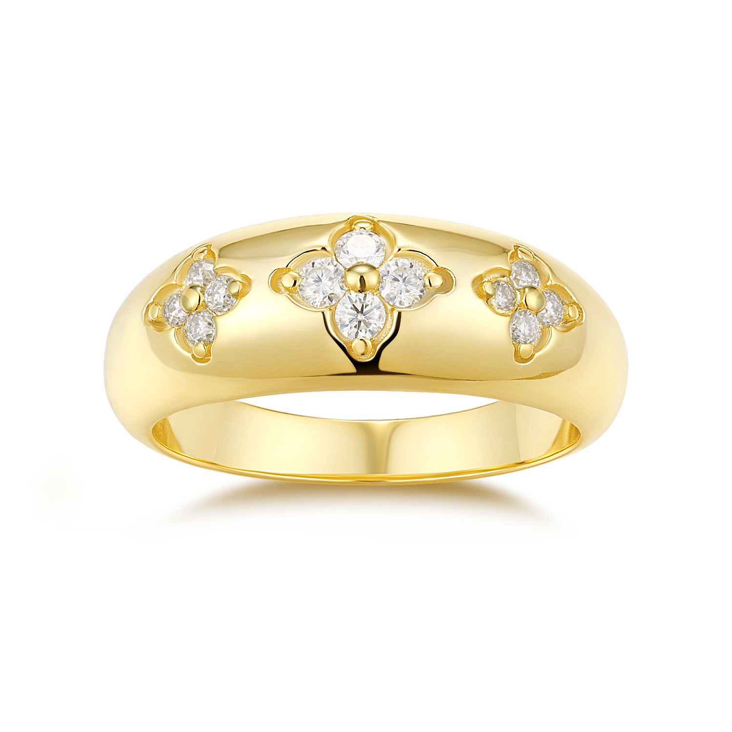 Real VVS1 Moissanite Lucky Clover Band Ring 925 Silver Plated 18K Yellow Gold