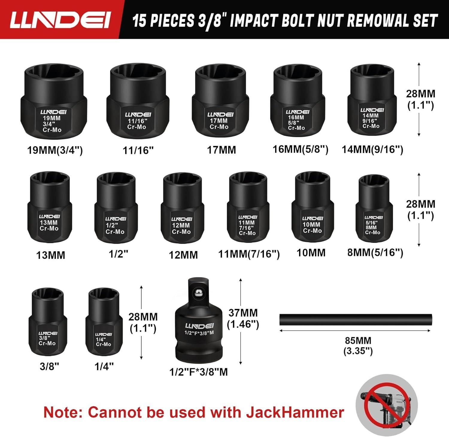 Bolt Extractor Set 16-Piece Stripped Bolt Extractor Socket Set with Storage Case