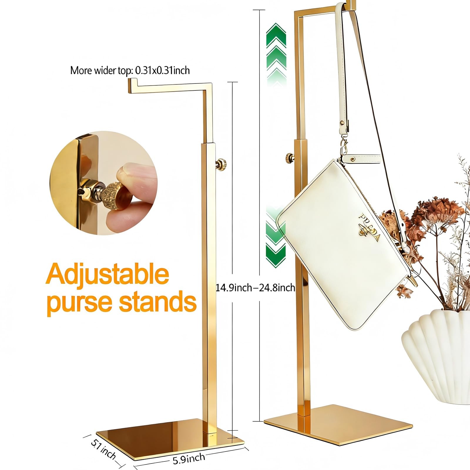 Gold Purse Display Stand, 2 Pack Handbag Display Stand Adjustable Height Stai...