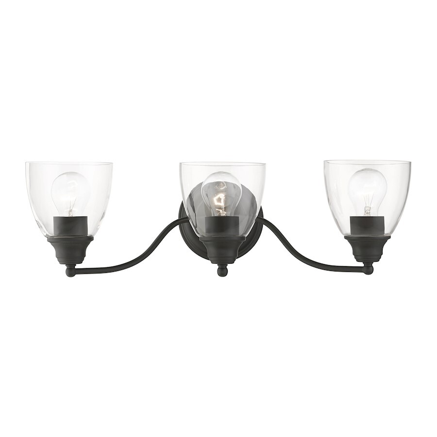 Livex Montgomery 3 Light Vanity Sconce, Black/Clear - 15133-04