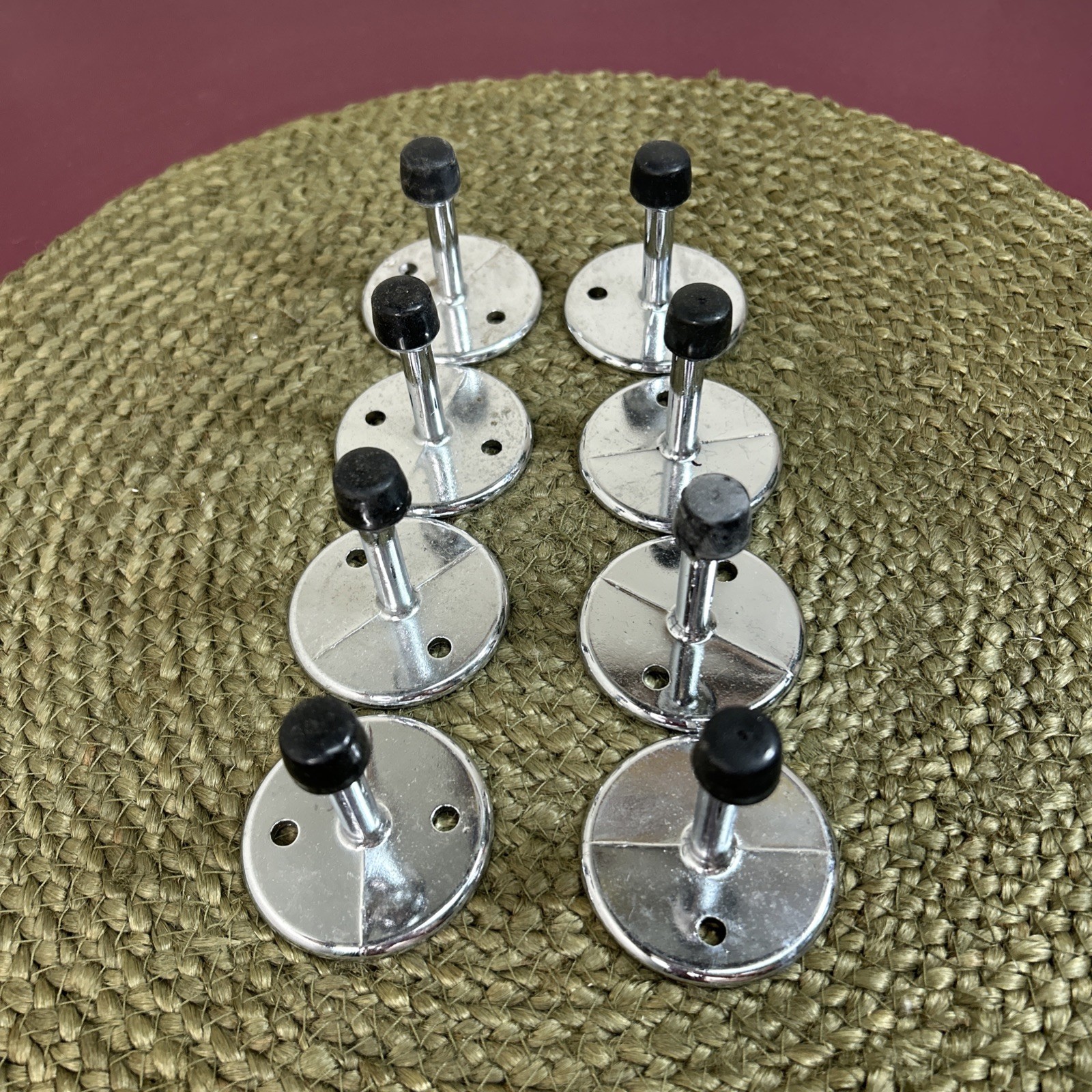 Set Of 8 Door Stops Rubber Tip Polished  Chrome NOS