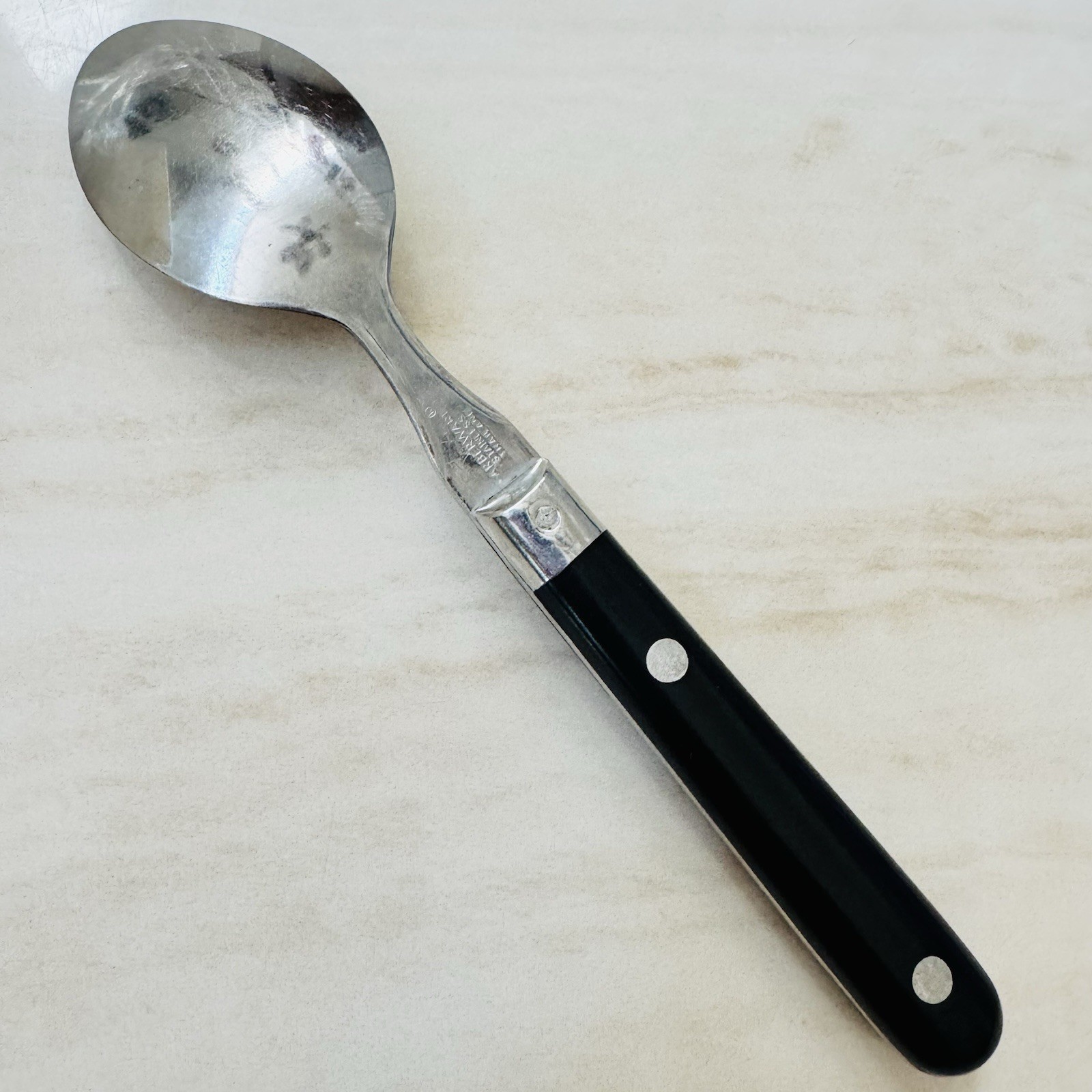 8pc FARBERWARE Colours-Black Stainless Soup Spoon 7 5/8” & Fork Rivets Thailand
