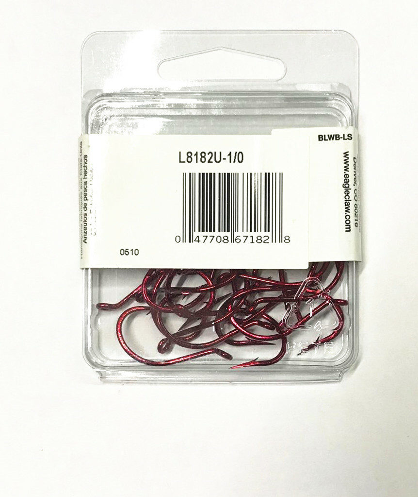 Eagle Claw Lazer Sharp Alaskan Red Hooks 20 Hooks L8182U-1/0