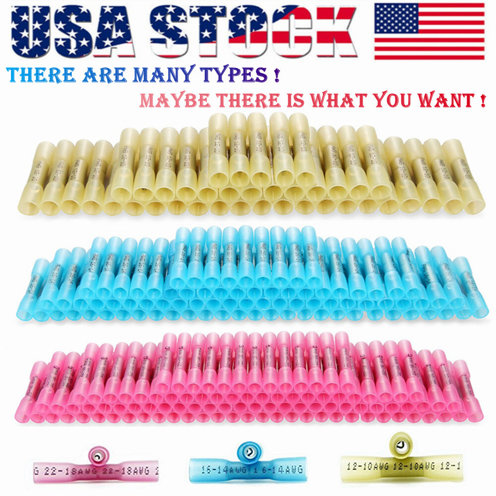 50~400X Waterproof Heat Shrink Butt Crimp Wire Connectors Splice Terminals Kit