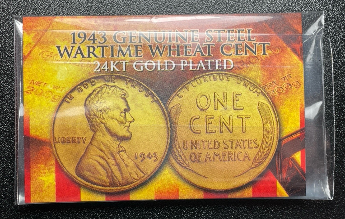 1943 Genuine Steel Wartime Wheat Cent 24KT Gold Plated w/ COA Lincoln Penny