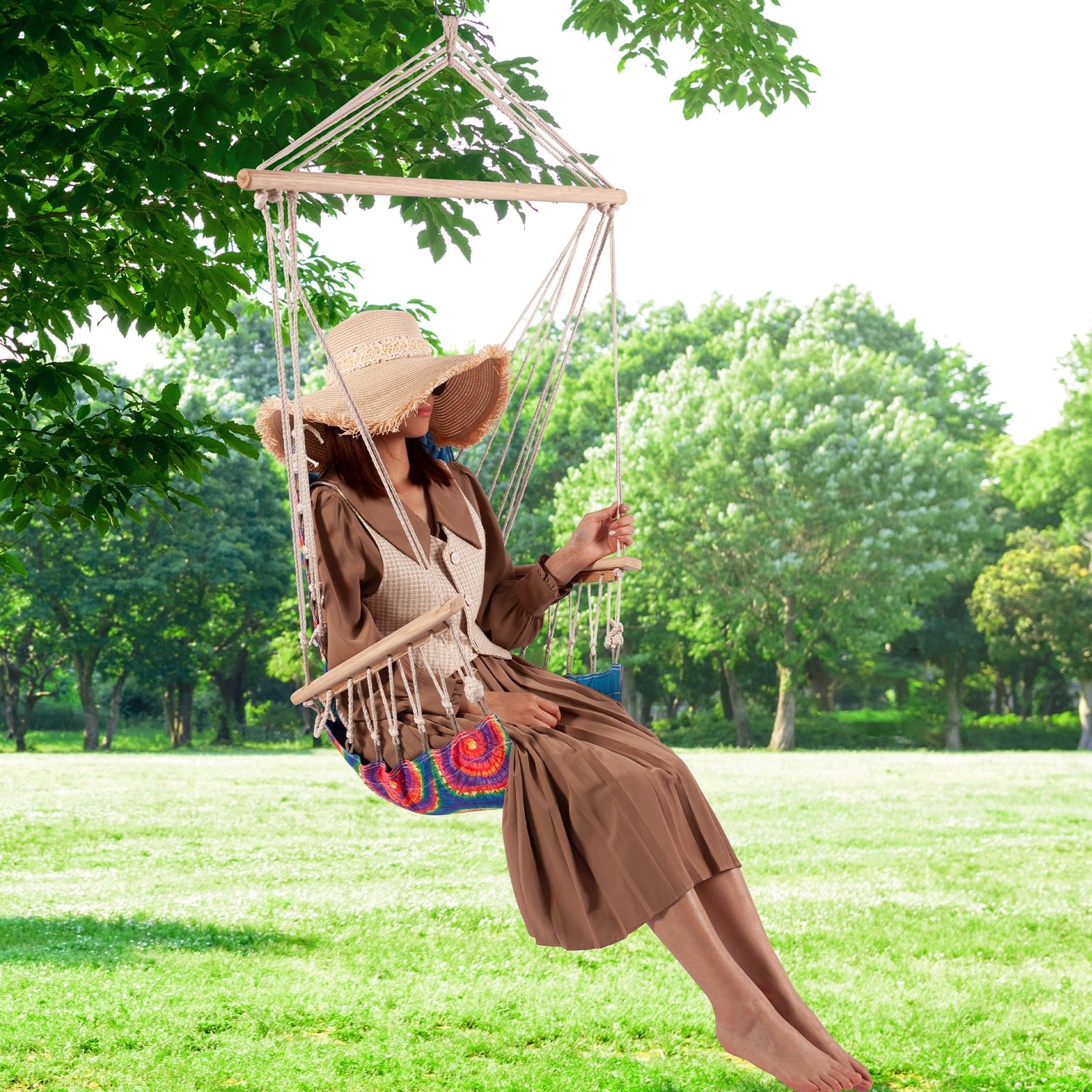 Hanging chair W/ Pillow & Arms-TieDye