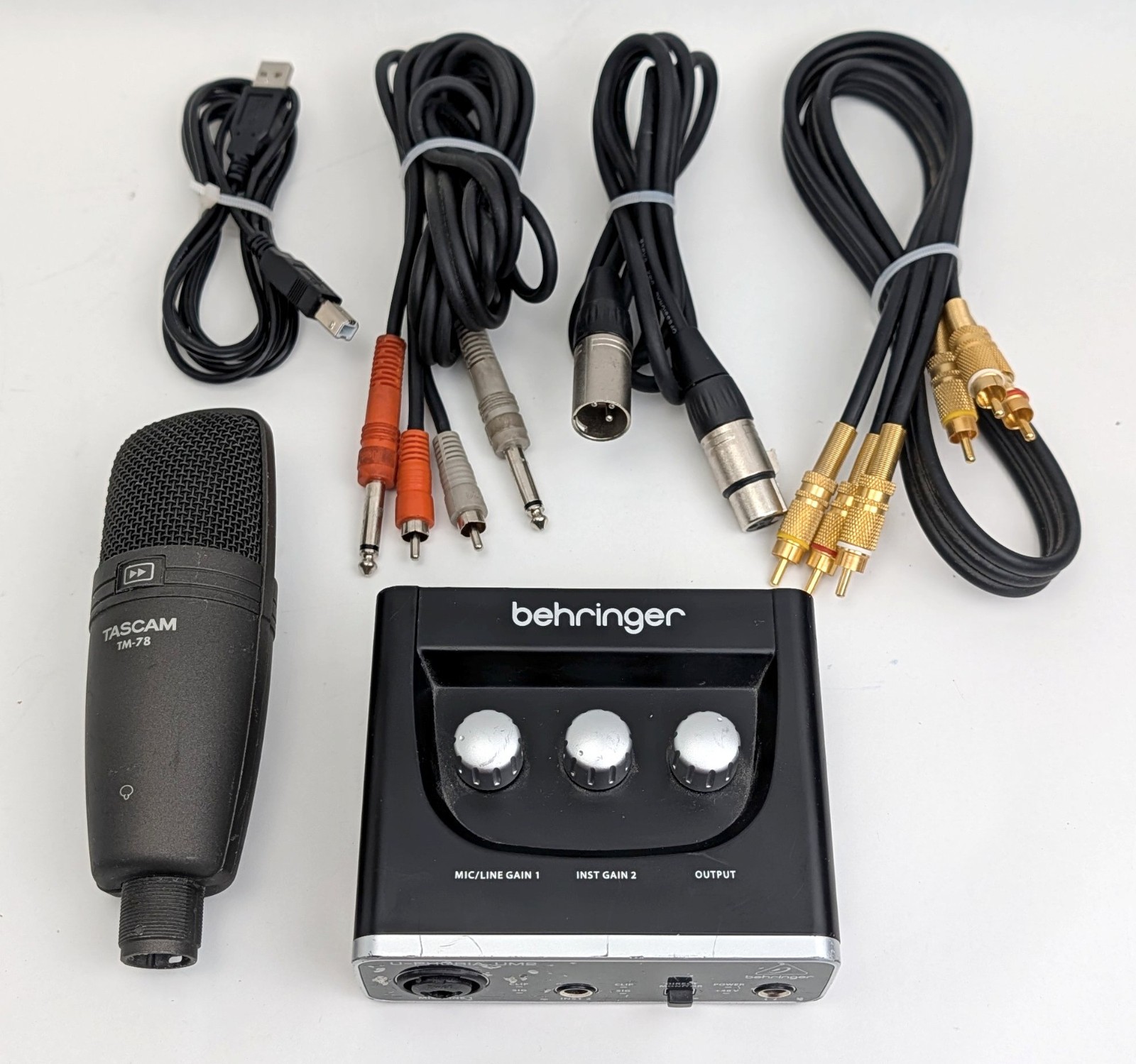 Behringer U-PHORIA UM2 USB Audio Interface & Tascam TM-78 Condenser Microphone