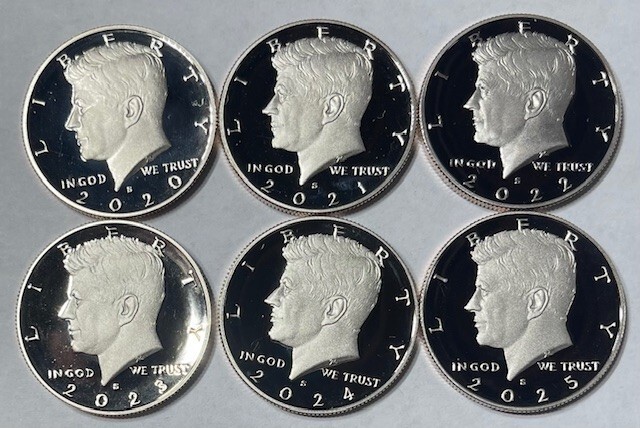 2020 2021 2022 2023 2024 2025 6 Coin S Clad Proof Kennedy Half Set