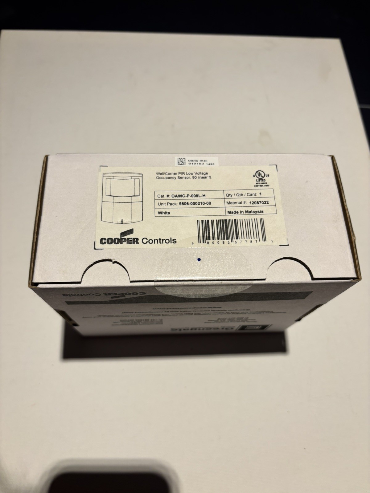 Cooper Wall/Corner PIR low Voltage Occupancy Sensor OAWC-P-009L-H 90 Linear Ft