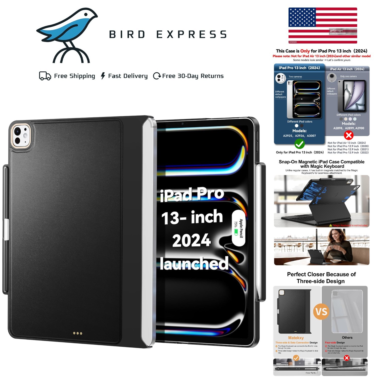 iPad Pro 13 Inch M4/M5 Case with Pencil Holder for Magic Keyboard 2024-2025 B...